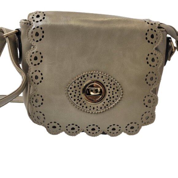 Taupe Crossbody Handbag Adjustable Strap Travel Casual Flap Handbag-New - Picture 8 of 9